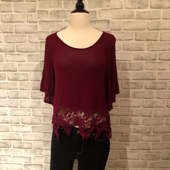 Danbee Burgundy Red Sheer Blouse Top Sz S-M - Picture 2 of 4